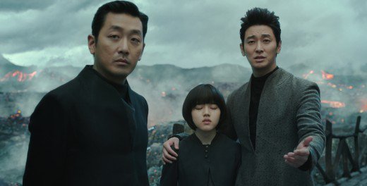 Ha Jung-woo, Kim Hyang-gi, and Ju Ji-hoon as the three guardians of the afterlife in "Along with the Gods: The Two Worlds."